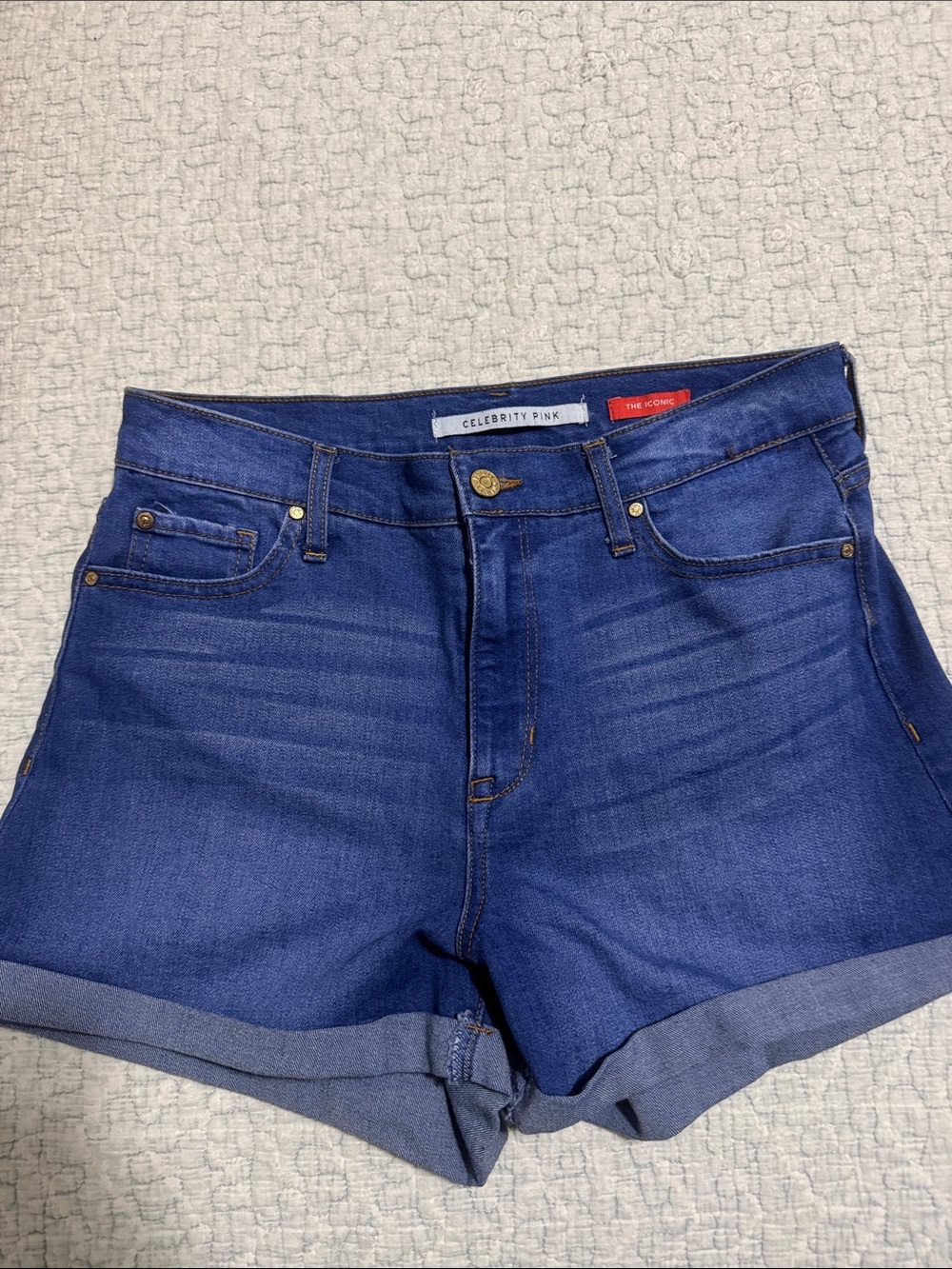 Celebrity Pink Rolled Hem Indigo Denim Shorts